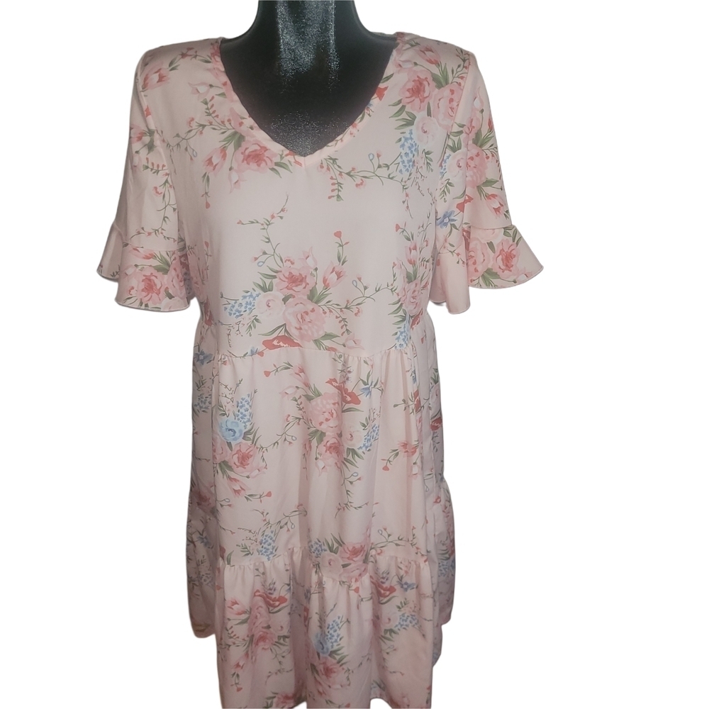 Shein Pink Floral Short Sleeve Dress S